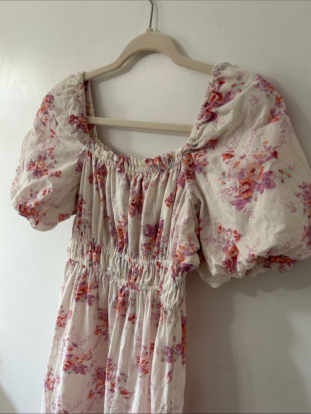 Dizzy Lizzy Dress Floral Puff-Sleeve Smocked Waist Ruffle Tier Hem Cottage Midi - Picture 13 of 16